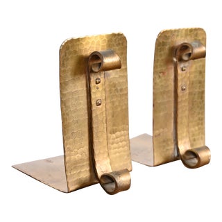 Roycroft Arts & Crafts Hammered Brass Bookends, Pair For Sale