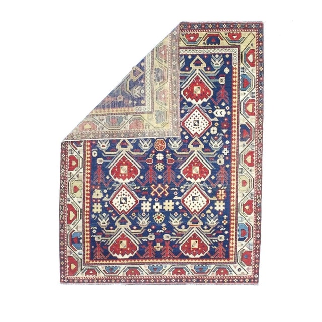 Antique Caucasian Kuba Rug 3'9" x 4’10". Azeri Turks inhabit the Kuba area of the central west Caspian Caucasus and weave...
