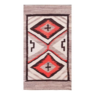 1920s Gray Geometric Kilim Antique American Navajo Rug 3'4" X 5'9" Flatweave Wool Carpet For Sale