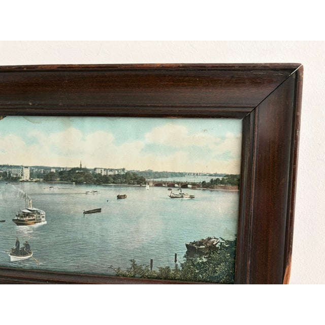Vintage Panoramic Hamburg Harbor Print – Framed German Cityscape, 30.75” For Sale - Image 4 of 13