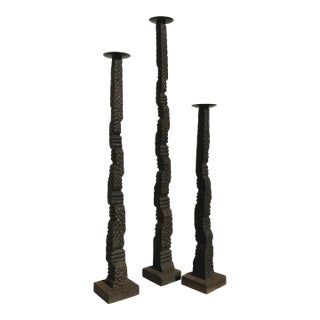 Vintage Boho Floor Candle Stands Trio For Sale