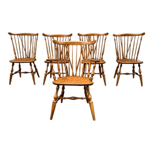 Late 20th Century Ethan Allen Set of Five Solid Maple Windsor Dining Chairs