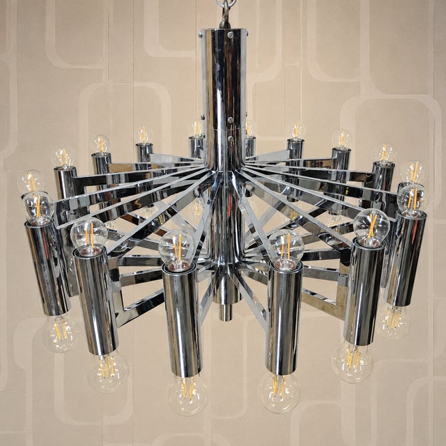 1970s Large Vintage Italian Space Age Chandelier in Chrome by Gaetano Sciolari, 1970s For Sale - Image 5 of 18