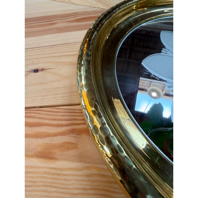 1970s Round Brass Tray With Floral Mirrored Glass For Sale - Image 5 of 8