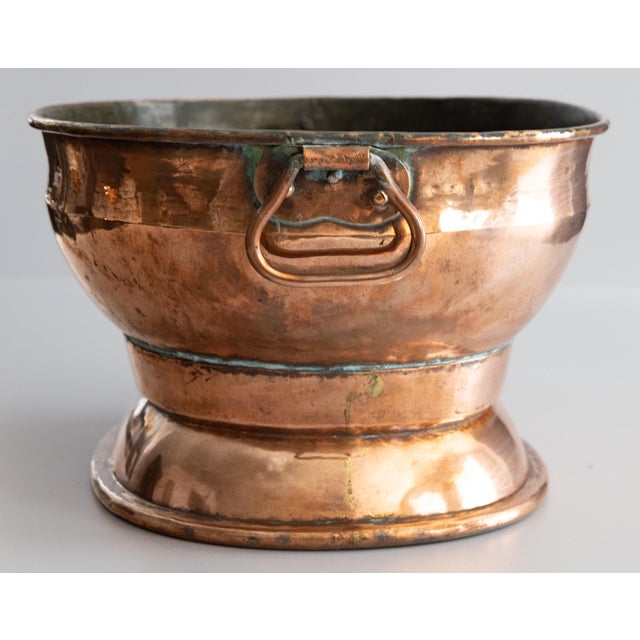 18th Century 18th Century French Copper Oval Wine Cooler Champagne Bucket Jardiniere Centerpiece For Sale - Image 5 of 9