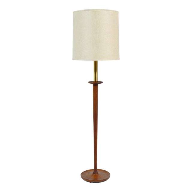 Mid 20th Century Mid Century Modern Walnut Floor Lamp with Sculpted Details For Sale