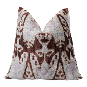 The Rust & Icy Lilac Vertical Ikat Silk Velvet Pillow - 20" X 20"