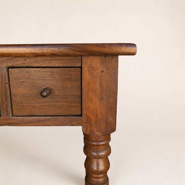 Antique Walnut Three-Drawer Writing Desk With Turned Legs For Sale - Image 4 of 18
