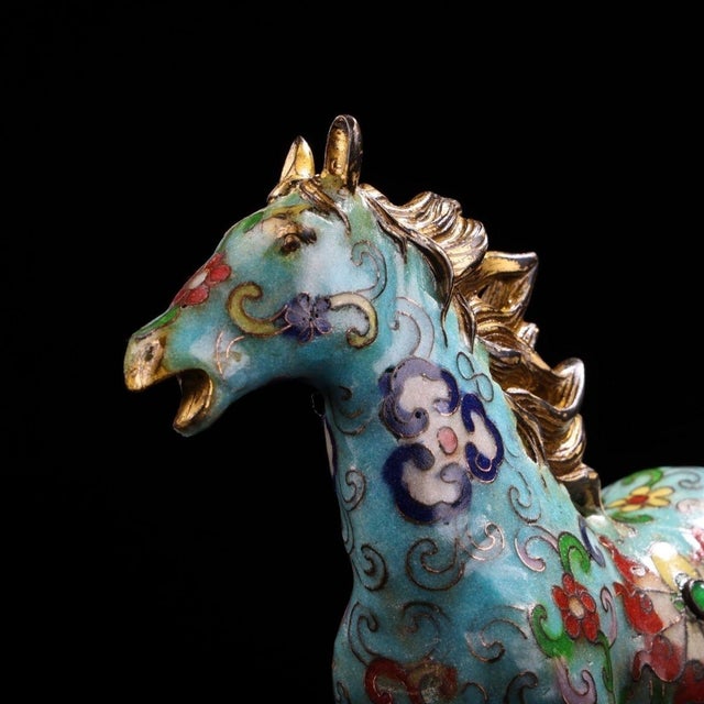 Late 19th Century Cloisonné Enamel Horse Figurine With Gilt Accents, 1.1kg For Sale In Los Angeles - Image 6 of 10