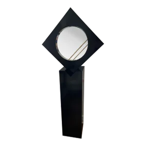 1980s Postmodern Black Laminate Floor Mirror Clock