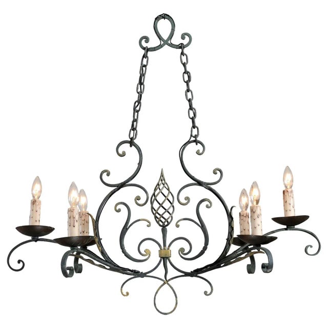 19th Century French Six-Light Iron Chandelier with Spiral and Scrolling Arms For Sale - Image 13 of 13