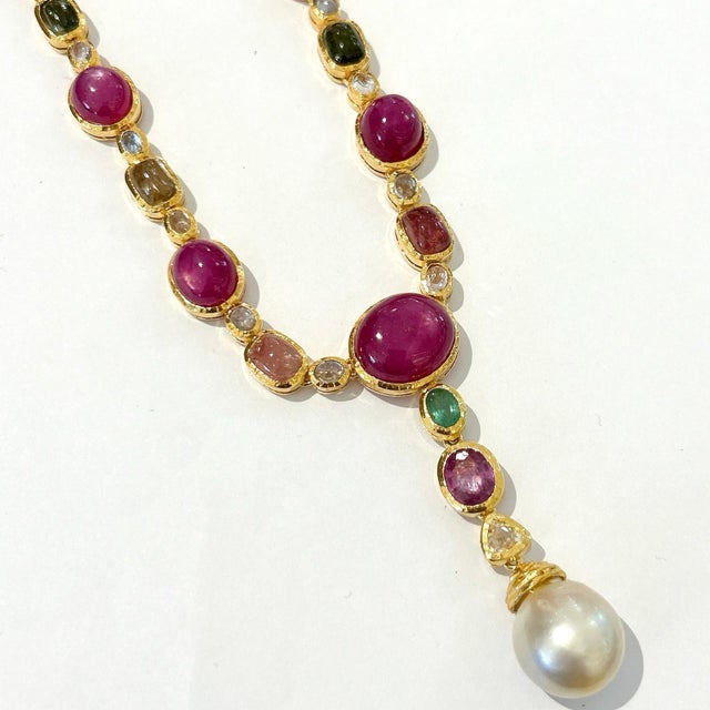 Bochic "Capri" Vintage Multi Sapphires & Rubies Necklace Set 18K Gold & Silver For Sale - Image 17 of 18