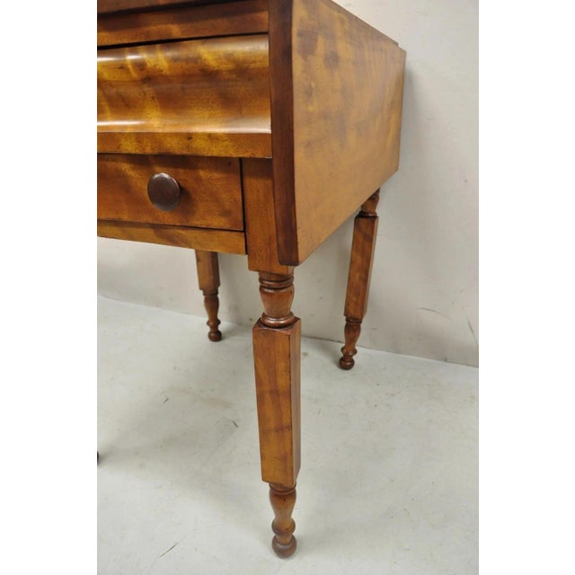 Wood Antique Sheraton Chestnut Wood 2 Drawer Pembroke Drop Leaf Work Side End Table For Sale - Image 7 of 12