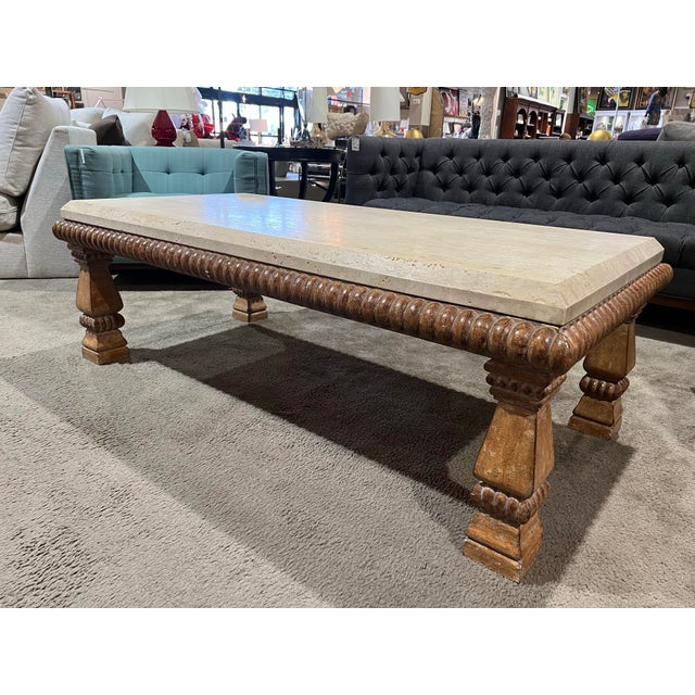 2010s Kreiss Travertine Top Coffee Table For Sale - Image 5 of 5