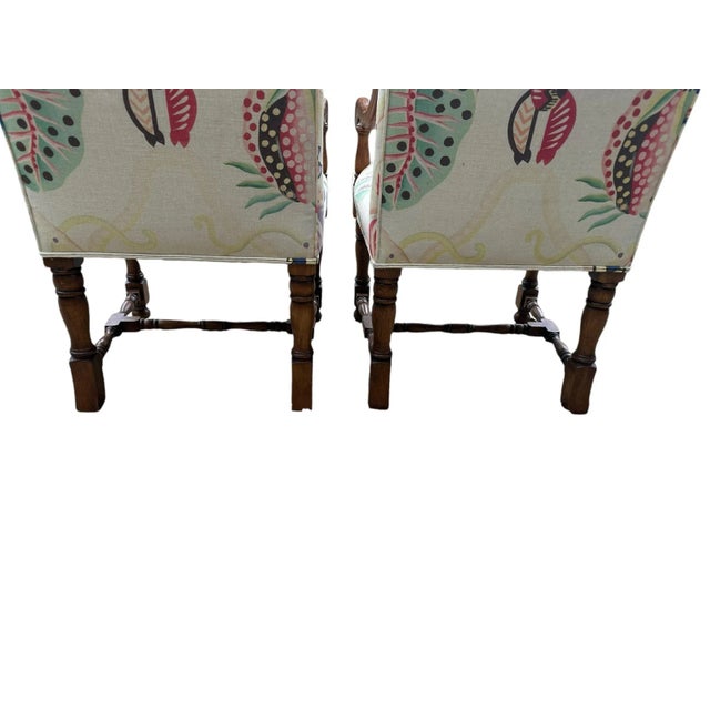 Set of 2 Louis XIV Style Armchairs, 20th Century Upholstered Monkey Chairs Palm Beach Jungle Style With Asian Flair For Sale - Image 10 of 12