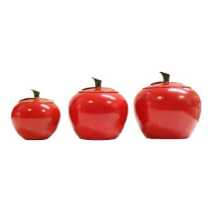 1960s Spun Aluminum Red Apples Canister Set