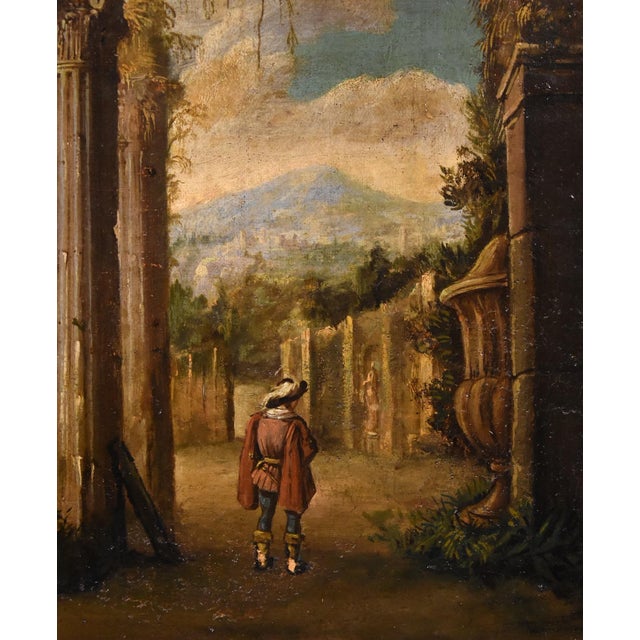 Follower of Niccolò Codazzi, Capricci Landscapes, 1700, Oil on Canvases, Framed, Set of 2 For Sale - Image 6 of 18