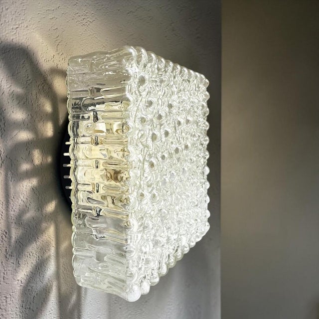 Large Square Clear Glass Wall or Ceiling Flush Mount Light, 1970s For Sale - Image 11 of 18