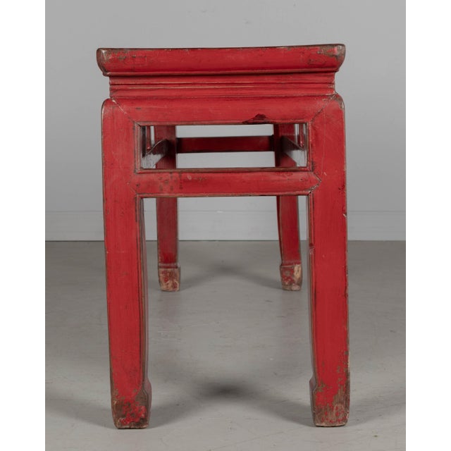 Red 19th Century Chinese Qing Dynasty Red Lacquered Bench For Sale - Image 8 of 11