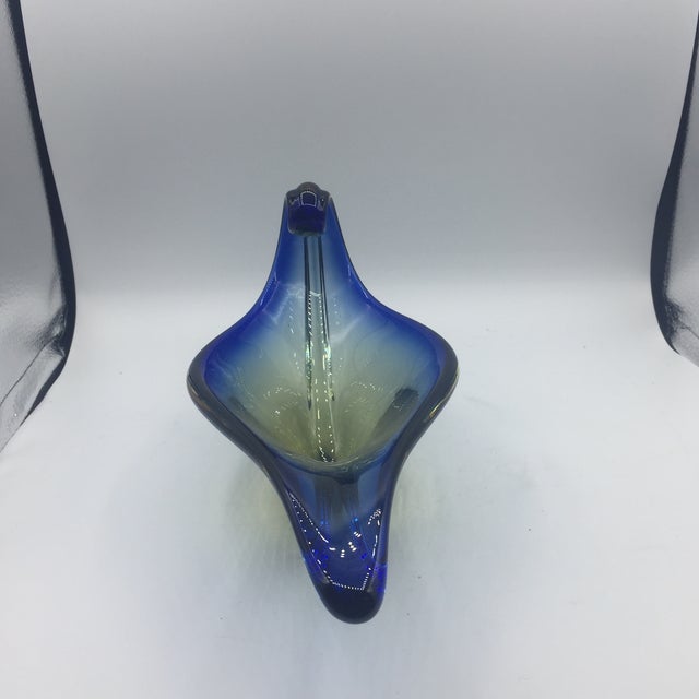 Beautiful Murano Dish with dramatic handle in blue green and yellow. would make a nice addition to any upscale interior