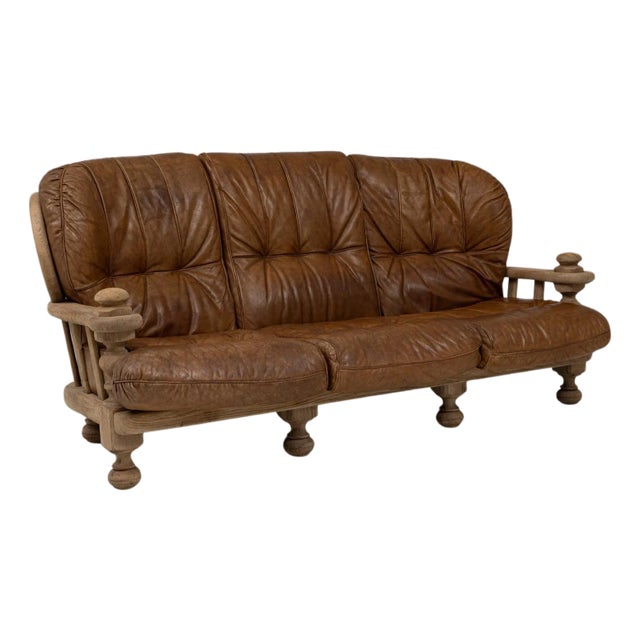 20th Century Belgian Leather Sofa For Sale