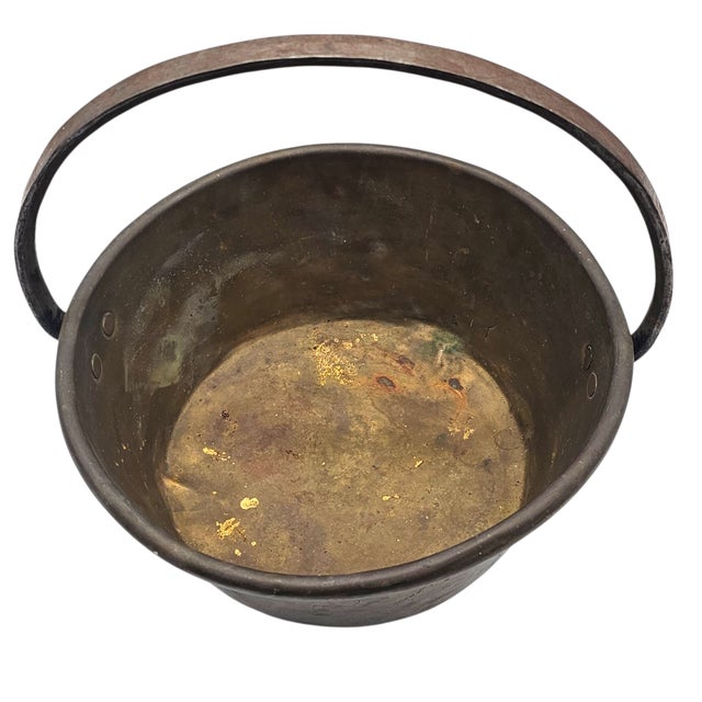 Antique Brass Hearth Bucket Coal Cauldron With Iron Handle, Farmhouse French Country, 13.5" For Sale In San Francisco - Image 6 of 13