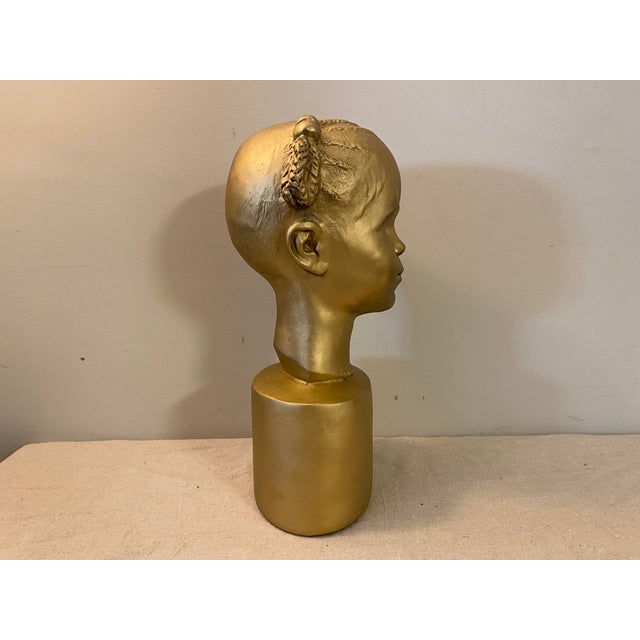 Sculpture Materials Painted Cast Chalkware Sculpture "The Golden Child" Signed Circa 1994 For Sale - Image 7 of 12