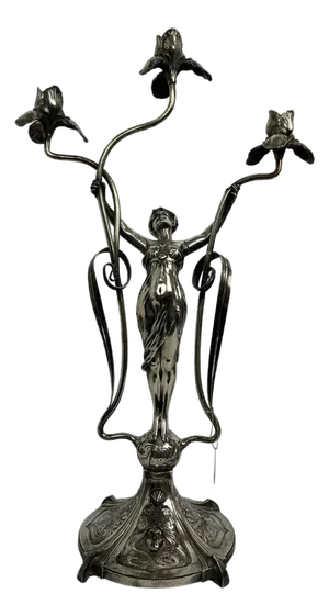 Large Figural Candlestick with Nymph Femme Fatale from Wmf, 1890s