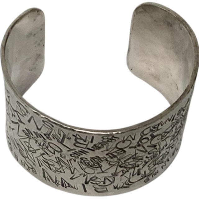 Attributed to Tom Binns Sterling Silver Abstract Typography Wide Cuff Bracelet TB .925 103g Made in USA c. 2000s. Cuff...