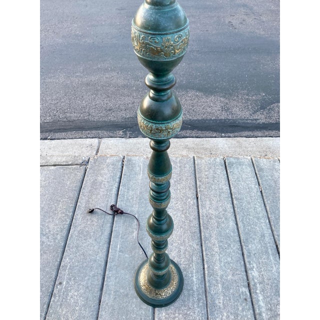 Metal Japanese Floor Lamp in Verdigris Bronze For Sale - Image 7 of 13