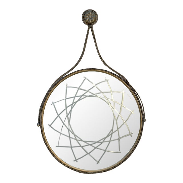 Vintage Hollywood Regency Etched Round Rope Hung Wall Mirror For Sale