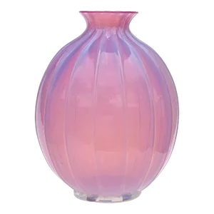 Murano Barovier Toso Vintage Pink Opalescent Italian Art Glass Paneled Surface Decorative Flower Vase