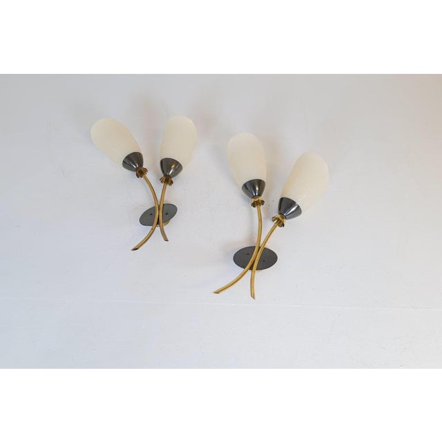 ASEA Mid-Century Brass and Opaline Wall Lamps from ASEA, Sweden, 1950s, Set of 2 For Sale - Image 4 of 16