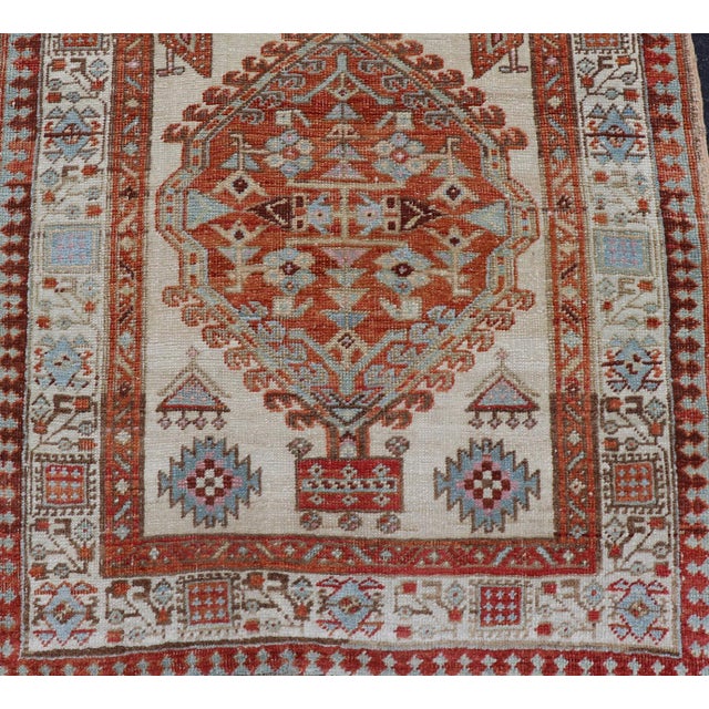 Antique Hand-Knotted Sarab Runner With Sub-Geometric Design in Red, Blue & Ivory 3'0 X 10'5 For Sale - Image 10 of 13