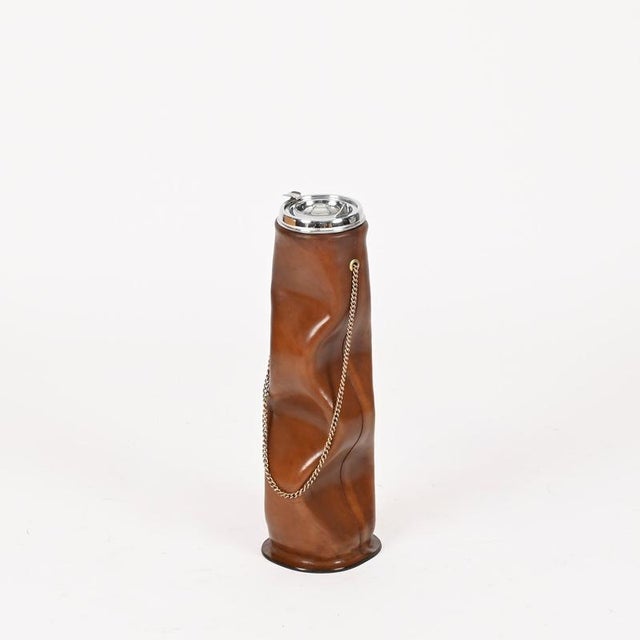 Mid-Century Pleated Leather and Brass Floor Ashtray from Nova Tecno, Italy, 1960s For Sale - Image 12 of 17