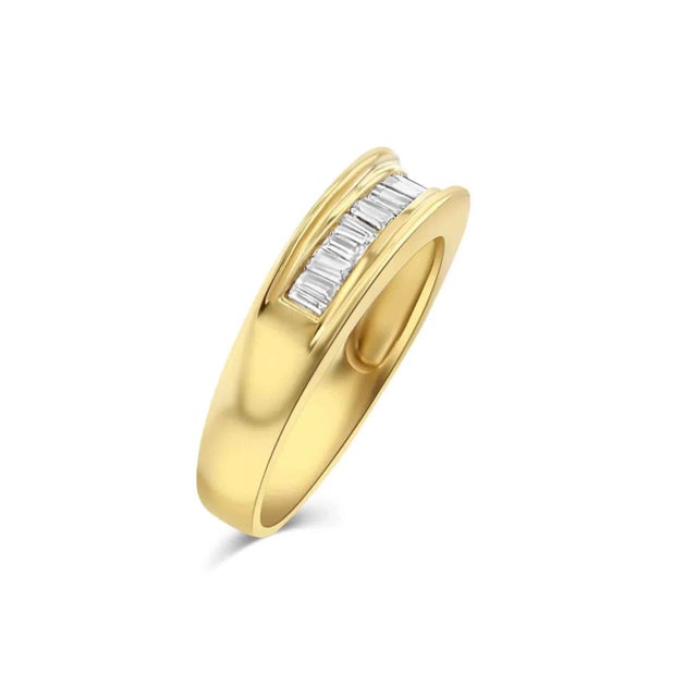 Contemporary 5MM Baguette Channel Diamond Wedding Band 14k Yellow Gold, Size 9 For Sale - Image 3 of 4
