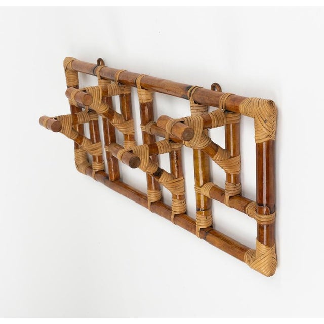 Mid-Century Modern Wall Coat Rack in Bamboo and Rattan, 1970s For Sale - Image 4 of 16