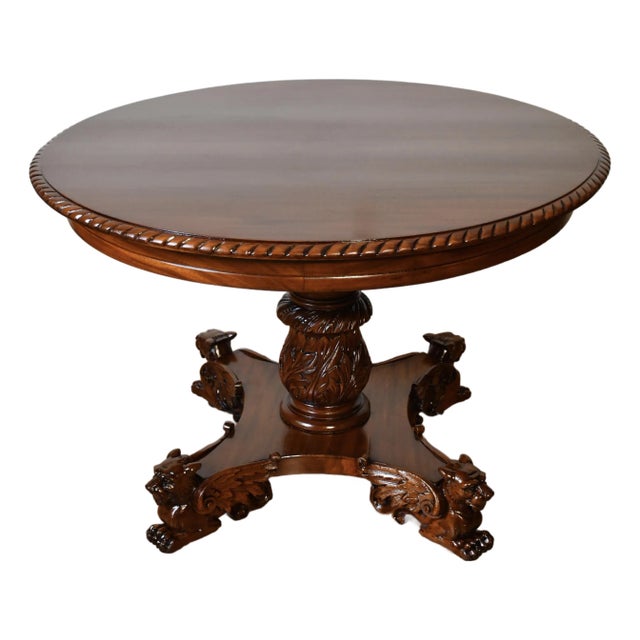 1880s Antique Rj Horner Carved Mahogany Carved Griffen Center Table / Hall Table For Sale