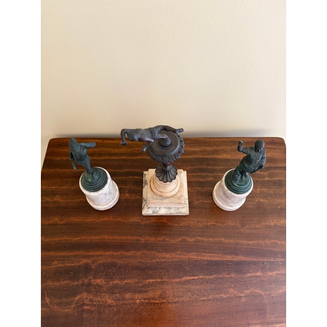 Collection of Grand Tour Style Neoclassical Metal Figures on Marble Bases For Sale - Image 4 of 10