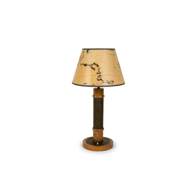 Olive Oak and Leather Table Lamp in the Style of Paul Duprè-Lafon, 1950s For Sale - Image 8 of 8