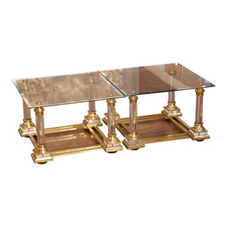 Pair of Mid-Century French Hollywood Regency Acrylic and Brass Side Tables For Sale