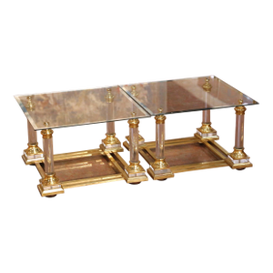 Pair of Mid-Century French Hollywood Regency Acrylic and Brass Side Tables