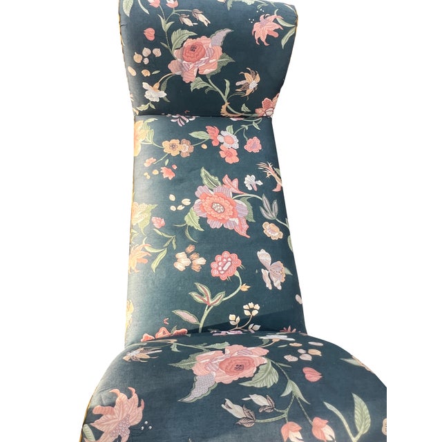 Antique Bench or Settee With Flower Print Upholstery and Mahagony Frame For Sale - Image 9 of 9