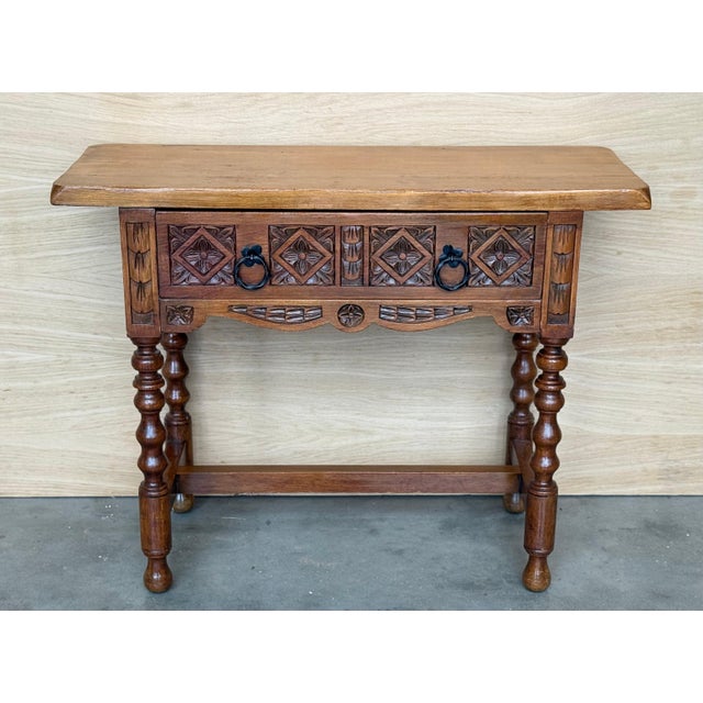 Early 20th Century Large Spanish Nightstand or Low Console Table with Drawer For Sale - Image 17 of 18