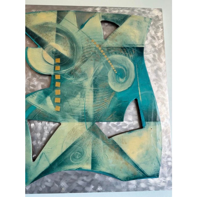 Late 20th Century Large 54” Mid-Century Abstract Cut Steel & Burnished Aluminum Wall Relief Sculpture For Sale - Image 5 of 12