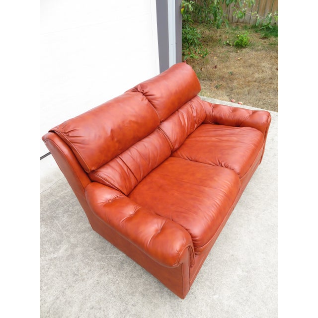 Mid 20th Century Vintage Genuine Leather 2 Seater Sofa Loveseat W/ Footstool Ottoman Bench ~ MCM For Sale - Image 5 of 15