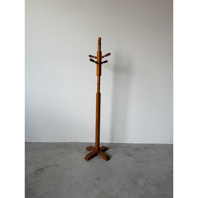 1970s Vintage Turned Wood Coat Rack Stand For Sale - Image 4 of 12
