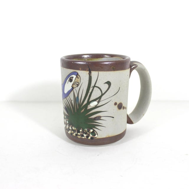 Mexican Vintage Signed Mateo Mexican Tonala Pottery Mug With Bird For Sale - Image 3 of 9