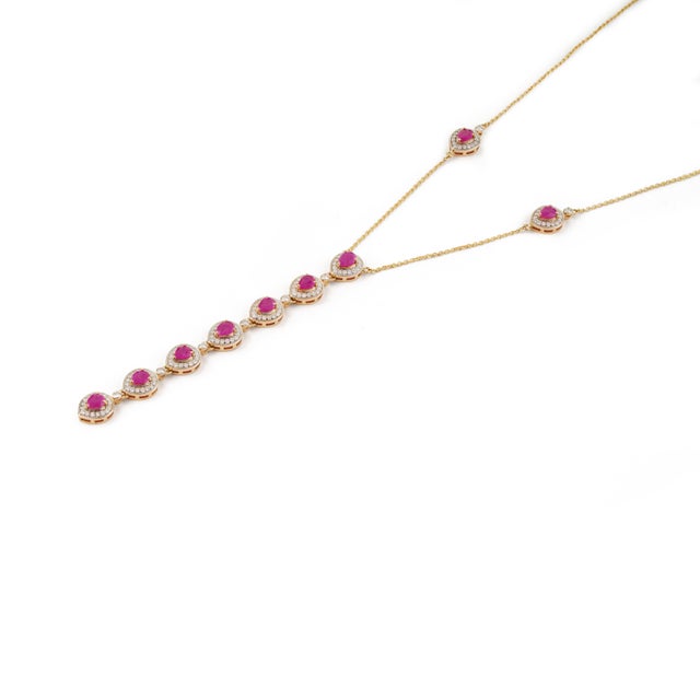 Not Yet Made - Made To Order 2.16 Carat Mozambique Red Ruby & Diamond Lariat Necklace in 14k Yellow Gold For Sale - Image 5 of 11