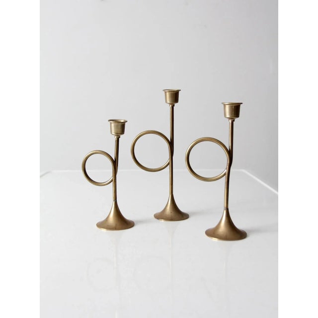 Metal Vintage Candlestick Holders Set/3 For Sale - Image 7 of 9